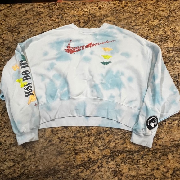 Nike Tops - Nike Womens Recreation Club Tie Dye Cropped Sweatshirt Blue White Butterfly S